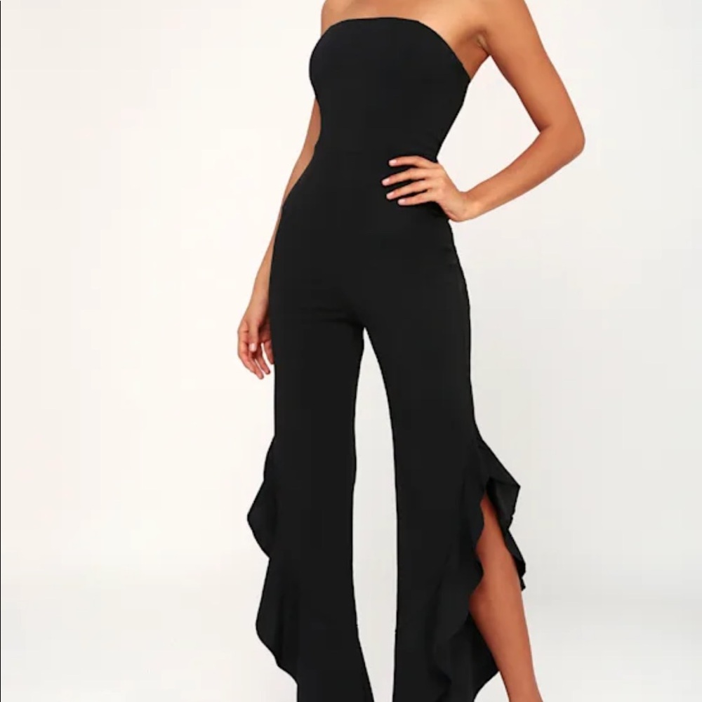 After Midnight Black Strapless Ruffle Leg Jumpsuit